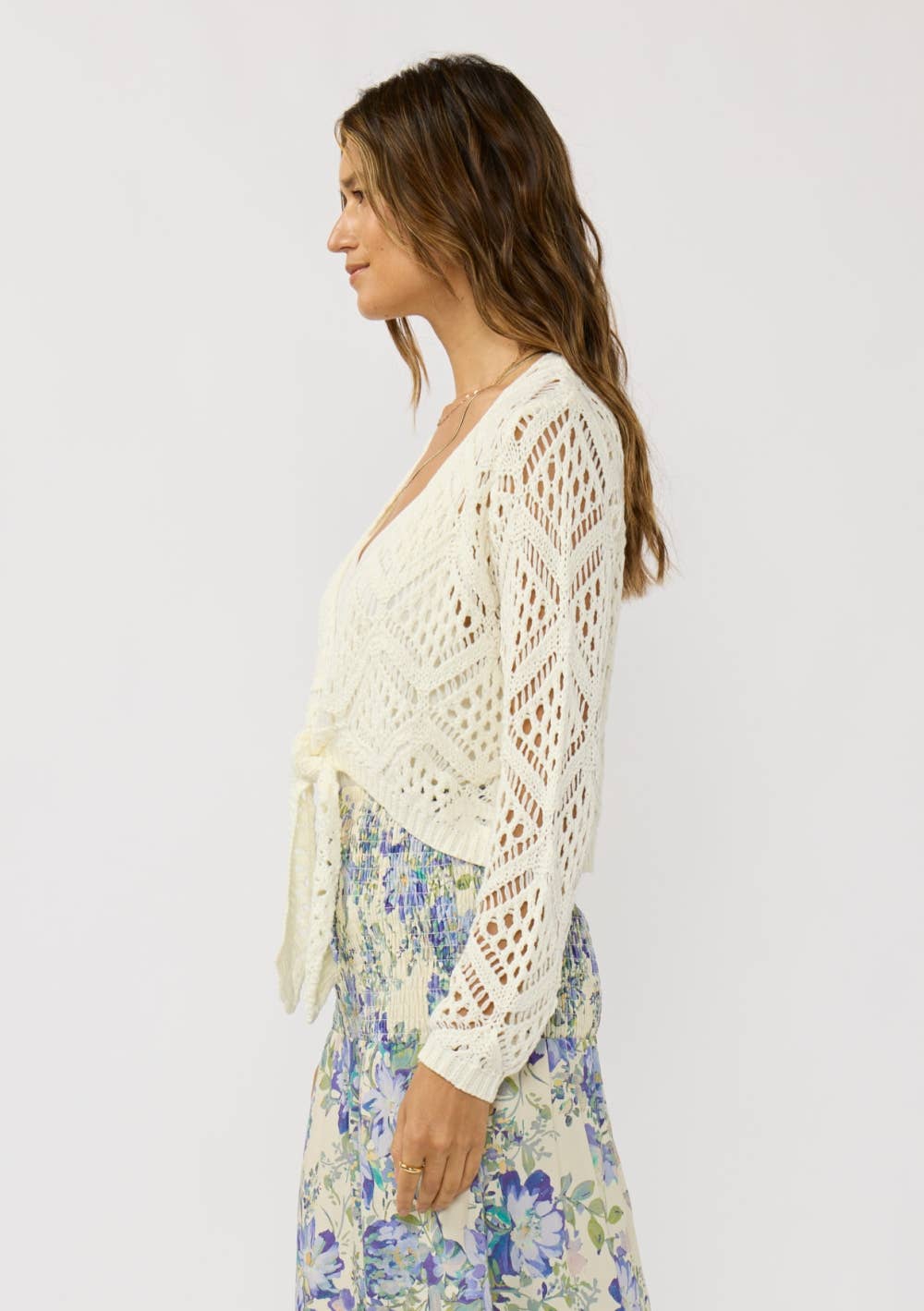 Open Crochet Tie Front Top