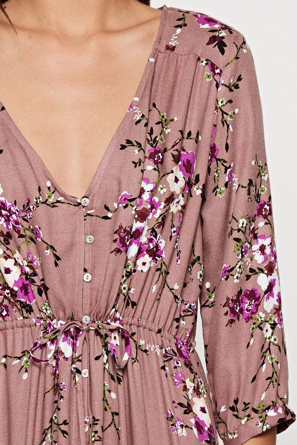 All Over Floral Print 3/4 Sleeve Maxi Dress