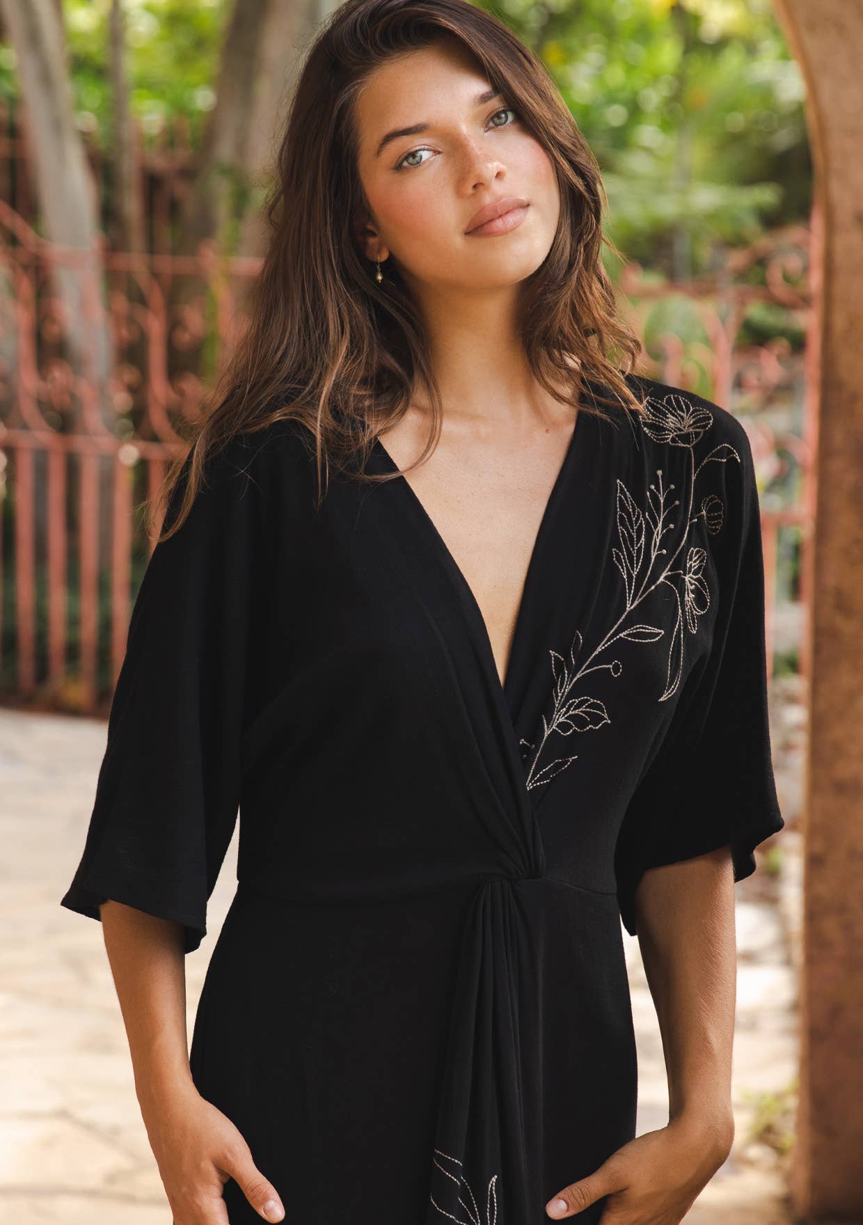 Front Knot Kimono Sleeve Maxi Dress
