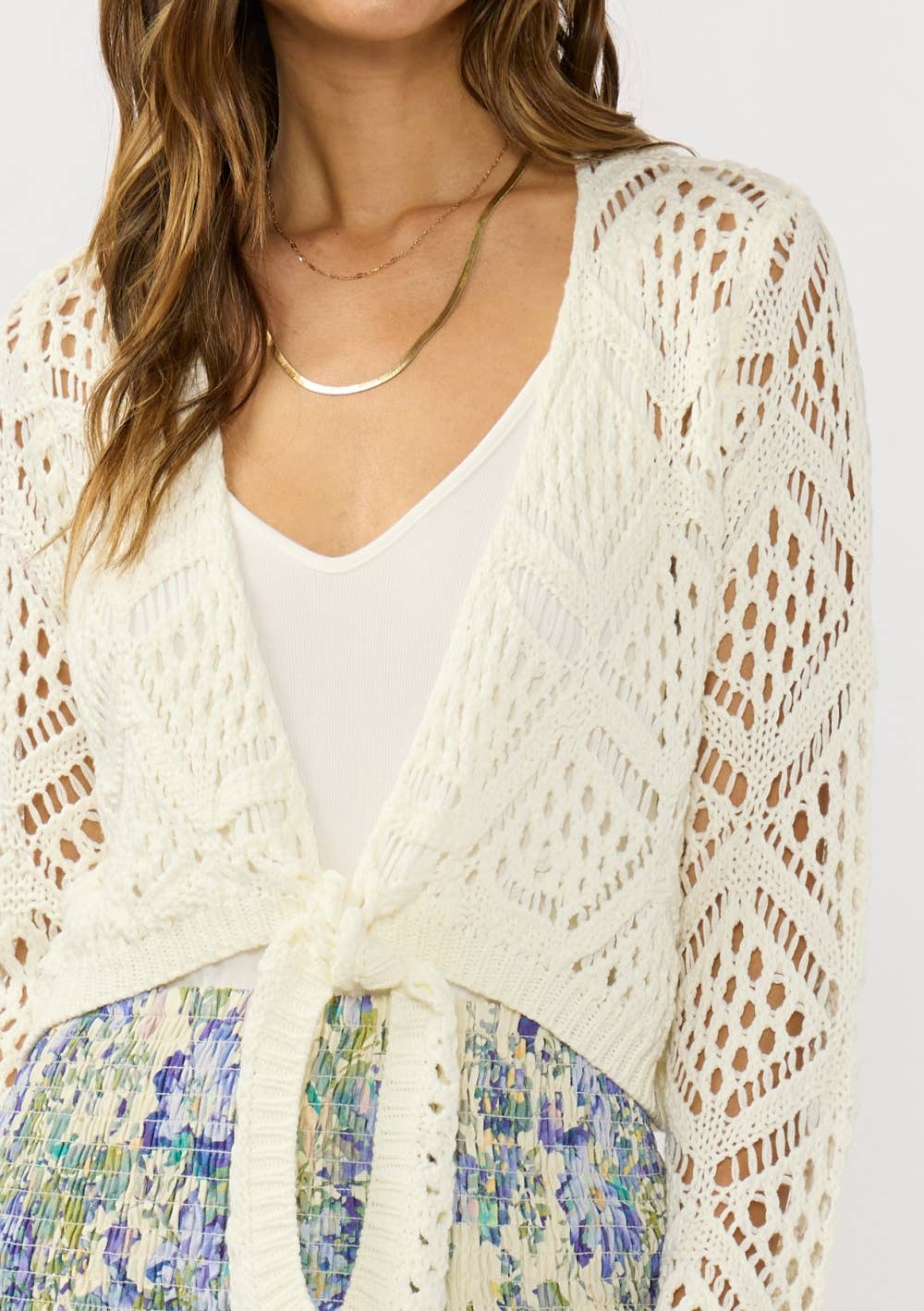 Open Crochet Tie Front Top