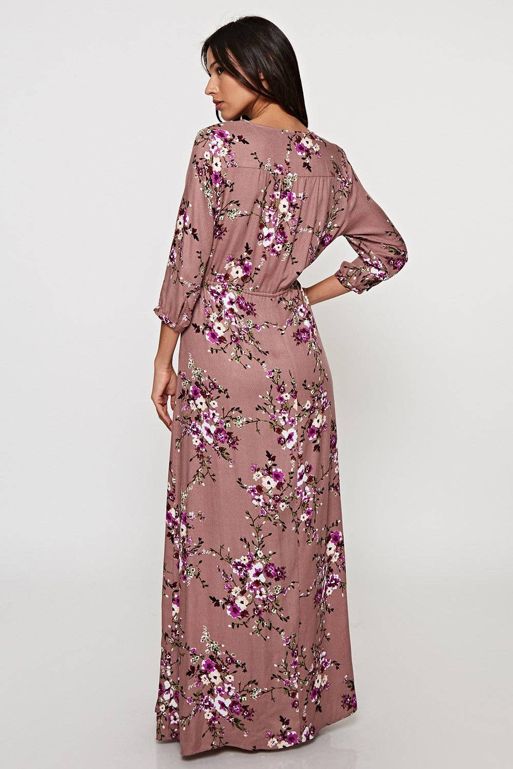 All Over Floral Print 3/4 Sleeve Maxi Dress