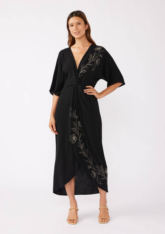 Front Knot Kimono Sleeve Maxi Dress