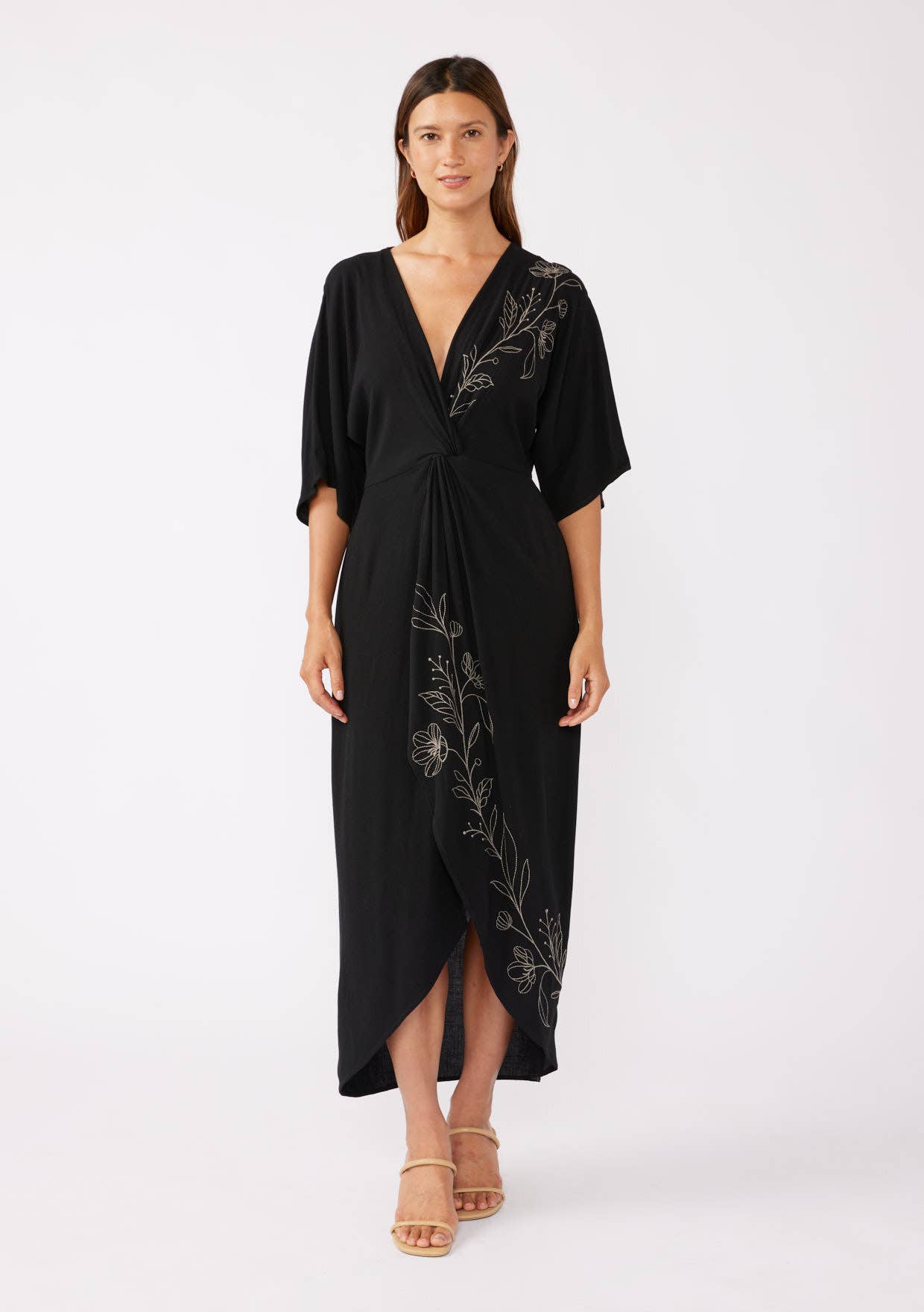 Front Knot Kimono Sleeve Maxi Dress