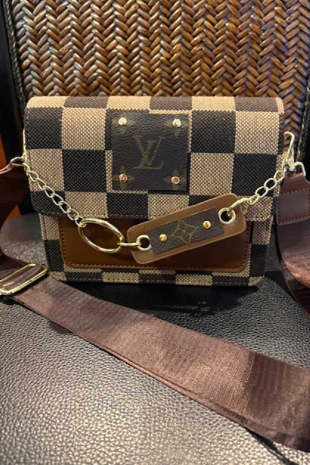 Upcycled Checker Chained Crossbody Bag