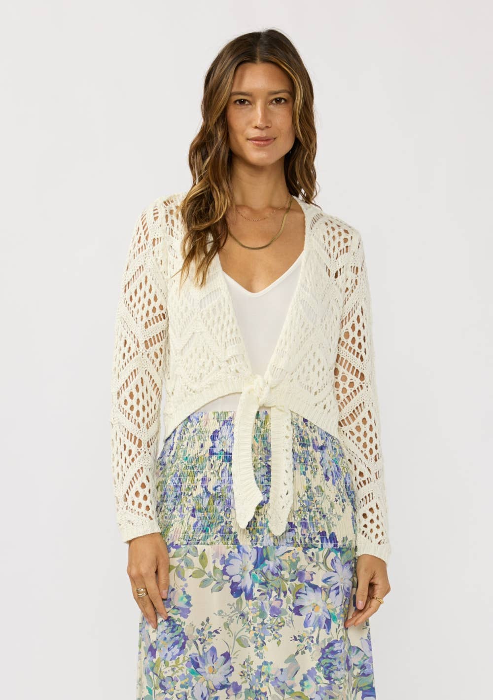 Open Crochet Tie Front Top
