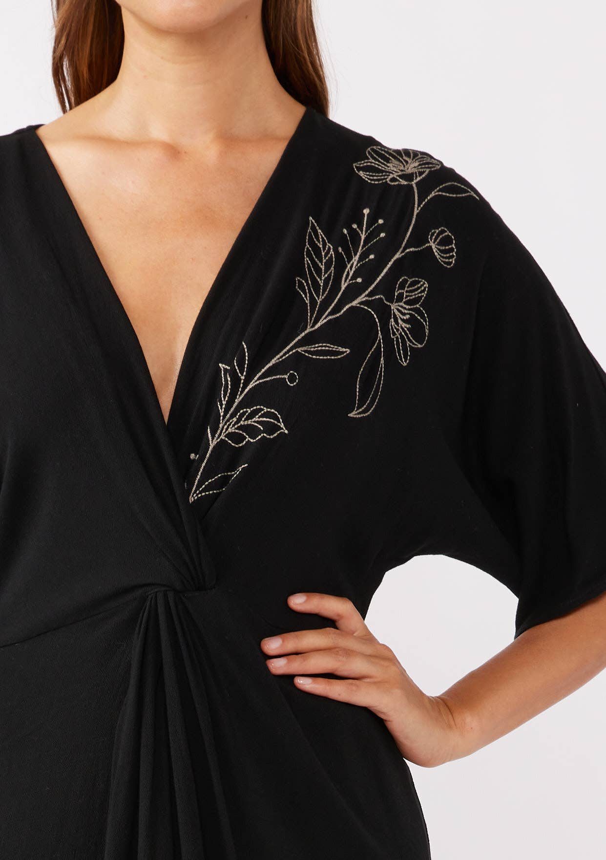 Front Knot Kimono Sleeve Maxi Dress