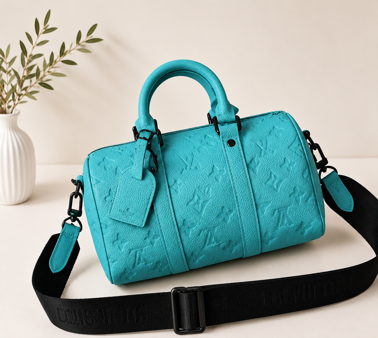 Upcycled Turquoise Designer Barrel Handbag