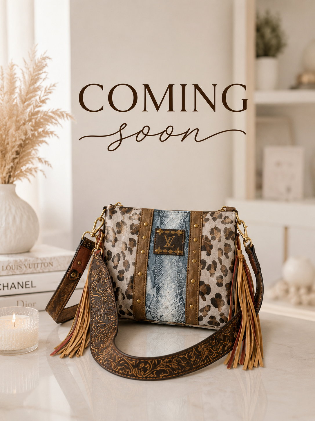 Leopard Fringe Upcycled Designer Crossbody