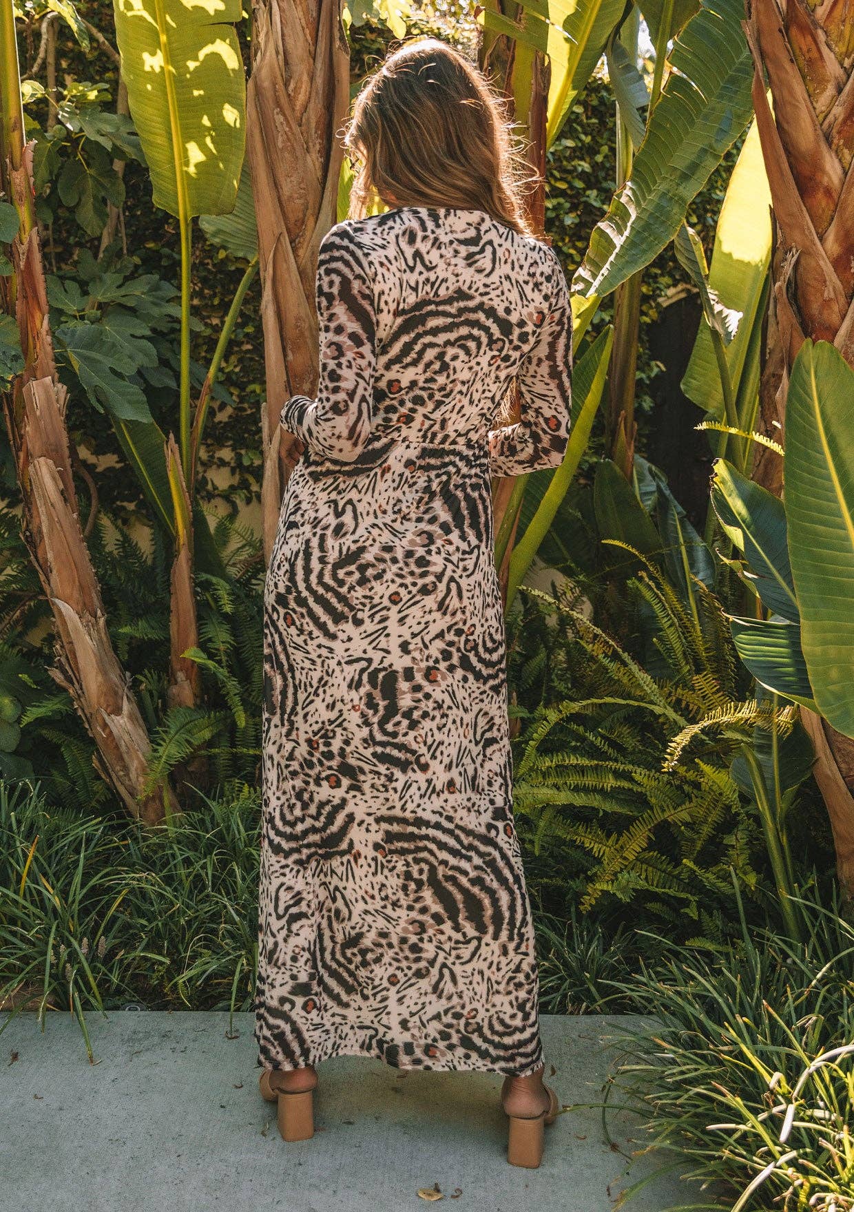 Animal Print Long Sleeve Surplice Maxi Dress